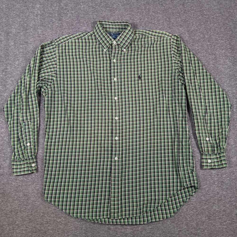 Vintage Polo Ralph Lauren Shirt Mens Medium Green Checkered Preppy Blake